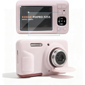Case for Kodak PIXPRO FZ55 Digital Camera Accessories, Soft Silicone Protective Case, Slim Fit Sleeve with Removable Lens Cover and Screen Protector, Lightweight, Anti-Scratch (Jelly Pink)