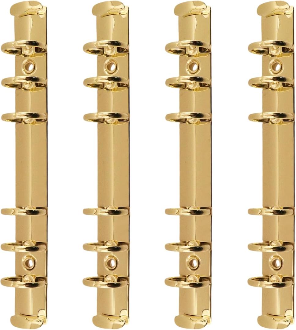 Oedema 4 Pcs A6 Notebook 6-Hole Ring Binder Mechanisms Replacement Kit O Shaped Ring Binder Mechanism for Organizers Planners, Gold