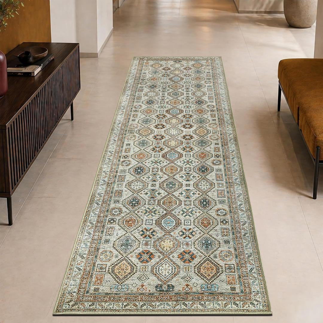 Keen Home Design 30"x120" Rug - Machine Washable Runner Rug with Non-Slip Backing, Ideal for Hallway, Entryway, Kitchen, Laundry Room - Vintage, Easy Clean, Durable, Low Pile - (2'6" x 10')