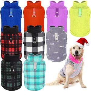 Reginary 10 Pack X-Large Dog Sweaters Fleece Pet Dog Clothes with Leash Ring Soft Warm Winter Puppy Plaid Shirt(Stylish)