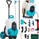 Garvee 4 Gallons Battery Powered Backpack Sprayer with Wheeled Cart, 12V 8Ah Electric Sprayer with 6 Nozzles & 2 Wands, 4-6 Hour Runtime, 90PSI Adjustable Pressure, Trigger Lock, Yard Sprayers for Law