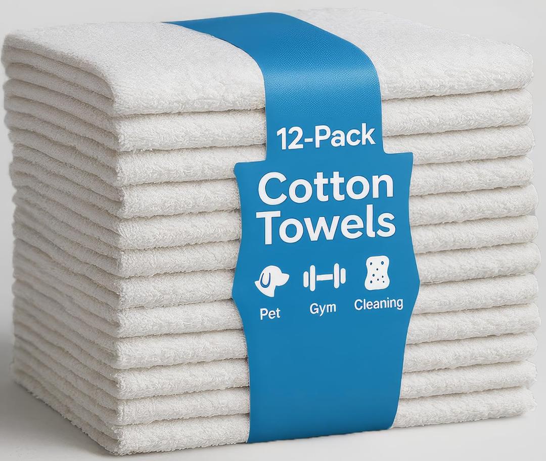 JMR White Bath Towels Bulk Pack of 12 (20x40) - 100% Cotton Lightweight & Quick-Dry Cotton Towels for Hotel, Rental Properties, Gym & Commercial Uses