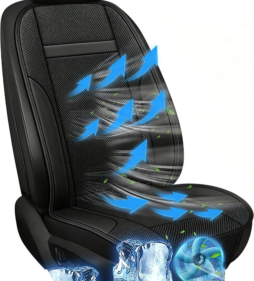 SriGM Cooling Car Seat Cushion 12V Summer Seat Rapid Cooling Seat Cover Breathable Automotive Cooler Pad for Cars Cooling SUV Truck Universal Fit 1 Pack Black (Black seat Cushion and Back Cushion)