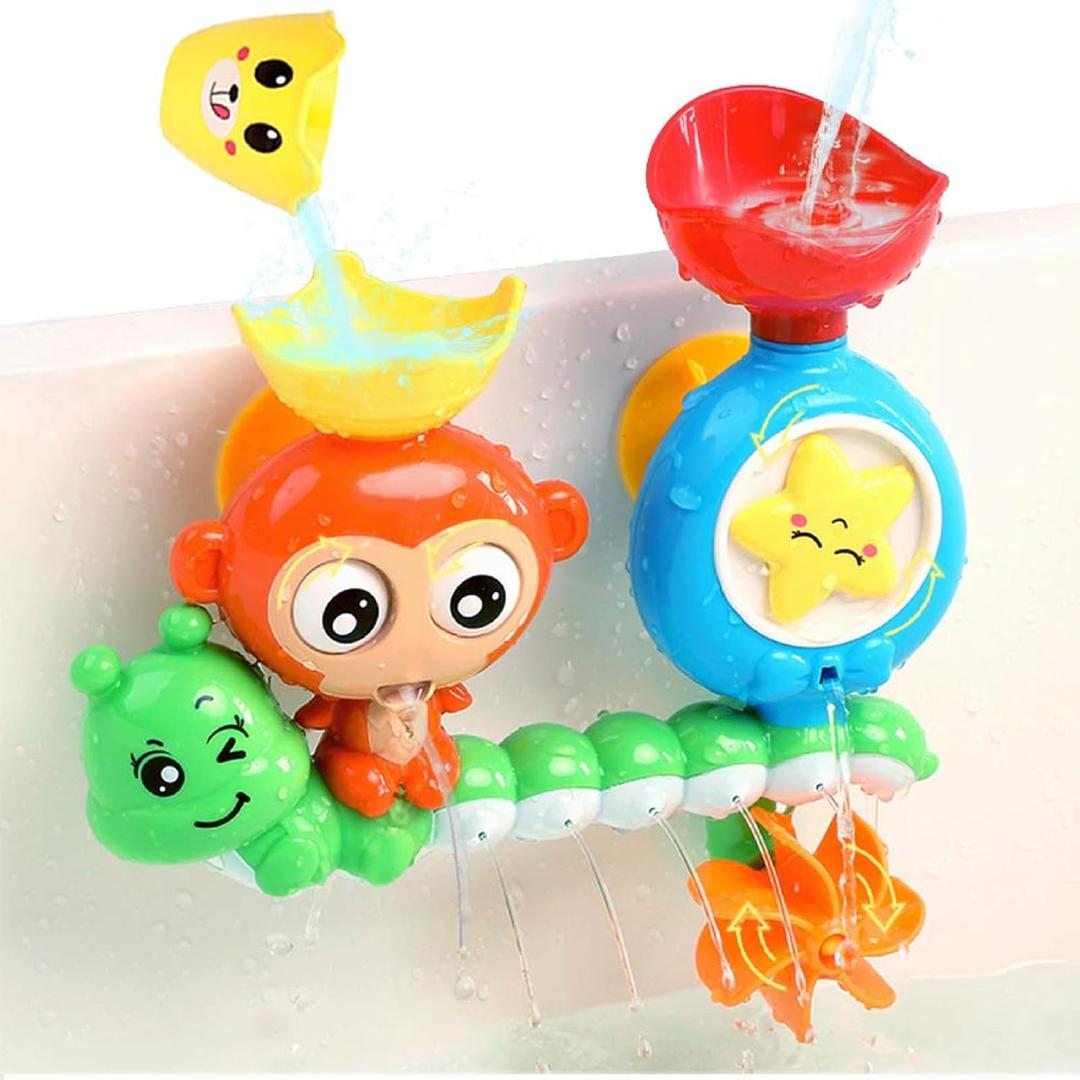 Bath Toys for Toddlers Age 1 2 3 Year Old Girl Boy, Preschool New Born Baby Bathtub Water Toys, Durable Interactive Multicolored Infant Toy, Lovely Monkey Caterpillar, 2 Strong Suction Cups