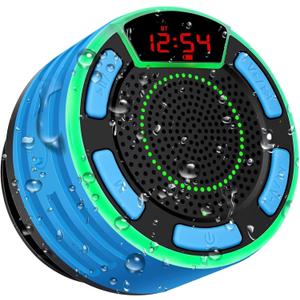 IPX7 Waterproof Speaker, Bluetooth Portable Wireless Shower Speakers with LED Display, FM Radio, Suction Cup, Light Show, TWS, Loud Stereo Sound for Pool Beach Home Party Travel Outdoors