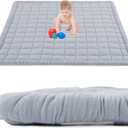 BALAPET 100% Cotton Muslin 71x59 Play Mat for Playpen, Soft Baby Playpen Mat for Kids Toddler Crawling and Play, Non-Slip and Washable Playmat, Grey