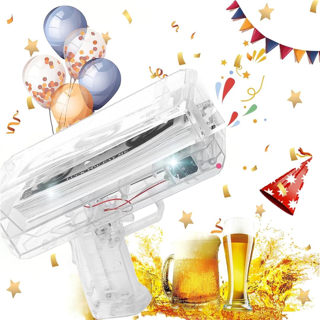 Money Gun (Transparent), Dollar Gun,Make It Rain Money Spray Gun for Birthday Wedding Party, Night Club with 100 PCS
