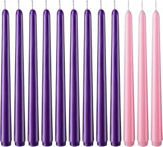 Hausware 36 Pack Taper Candles, 27 Purple and 9 Pink, 8 Hour Burn Time, Unscented Dripless and Smokeless, 10 inch Elegant Premium Quality Dinner Candle for Home Décor, Wedding, Party Candlesticks