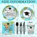 Yungyan 200 Pcs 2026 Graduation Party Supplies Disposable Graduation Plates Napkins Serve 25 Guests Class of 2026 World Map Tableware for High School College Party Decor