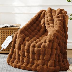 Electric Heated Blanket Throw - 50"x60" Heating Blanket Throw House Warming Gifts New Home, Ultra Soft Warm Flannel Sherpa Fast Heat,8 Heat Level 10 Hours Auto-Off ETL Certified Brown