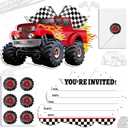 30 Sets Monster Truck Birthday Christmas Invitations with Envelopes Stickers Race Car Invitations for Boy Kids Birthday Party Supplies Decoration