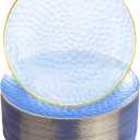 Rubtlamp 100 Pcs Clear Blue Gold Plastic Plates, Clear Hammered Plastic Plates, Blue Party Platos, Disposable Salad/Dessert Platos, 7-Inch Disposable Dessert/Appetizer Platos Perfect For Party