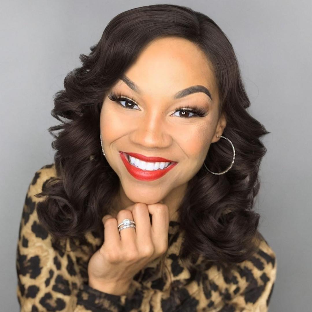 Loose Wave Short Body Wavy Wig Big Curly Lady Small Lace Side Part Shoulder Length Wigs Synthetic Wig for Black Women, 16''