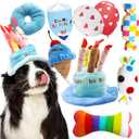 Dog Birthday Toy Set, 9Pcs Plush Pet Toy for Small Dogs, Includes Squeaky Cake Hat, Bandana, Dessert Themed Toys, Balloons, for Dog Birthday Party