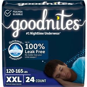 Goodnites Boys' Nighttime Underwear, Size XXL (120165 lbs), 24 Ct (2 Packs of 12)