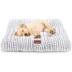 Dog Bed Crate Pad - Soft Fluffy Pet Cushion Mat for Small Dogs, Anti-Slip Comfy Kennel Pad for Puppy Crates (Small 24"x18", White)