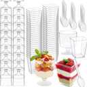 320-Pack Dessert Cups with Spoons 5 oz Mini Plastic Dessert Cups for Party Yogurt Parfait Jello Fruit Appetizer Cocktail Small Clear Reusable Square and Round Goblet-Shaped Dessert Bowls Shot Glasses