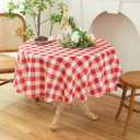Waterproof Plaid Tablecloth Fabric - Round 90 Inch Classic Gingham Checker Table Cloth for Indoor/Outdoor Use - Buffalo Table Cover for Picnics, BBQs, and Parties (Red White)