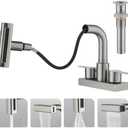 Bathroom Sink Faucet with Pull Down Sprayer 3 Holes, Brushed Nickel 4 inch 2 Handles Centerset Laundry Bar Basin Pull Out Faucet with Pop-Up Drain