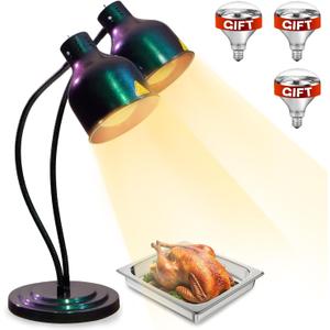 Food Heat Lamp - [3 Bulbs Included] [Rapid-Heating], 500W Commercial Food Warmer Light, Heat Lamp for Food Catering Warming Lamp for Buffet Parties, Green-Purple Gradient (2 Head)