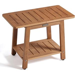 HDPS Shower Bench Seat, Waterproof Poly Lumber Shower Stool, Bathroom Chair with Adjustable Feet, Non-Slip, No Maintenance, Brown