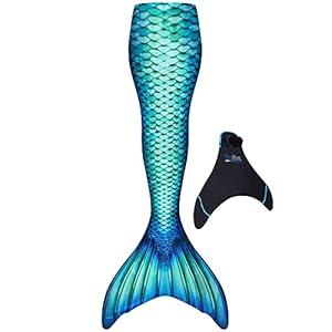 Fin Fun Limited Edition Wear-Resistant Mermaid Tail for Swimming, Kids and Adults, Monofin Included, for Girls and Boys, Aquamarine, Youth 06