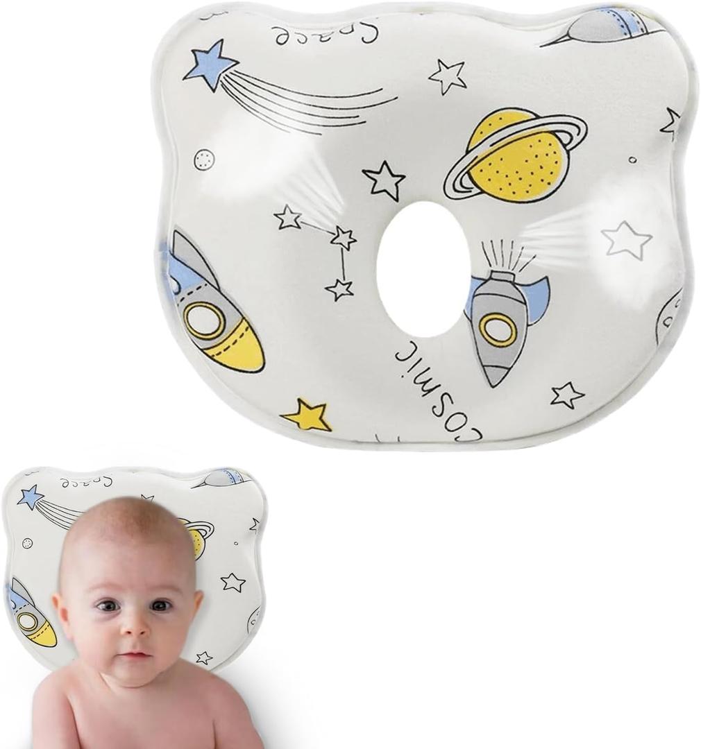 Baby Pillow,Cute Cartoon Bear Soft and Cozy Shaping Pillow, Breathable Bedding Set for Infants for Small Boys and Girls Prevent Flat Head