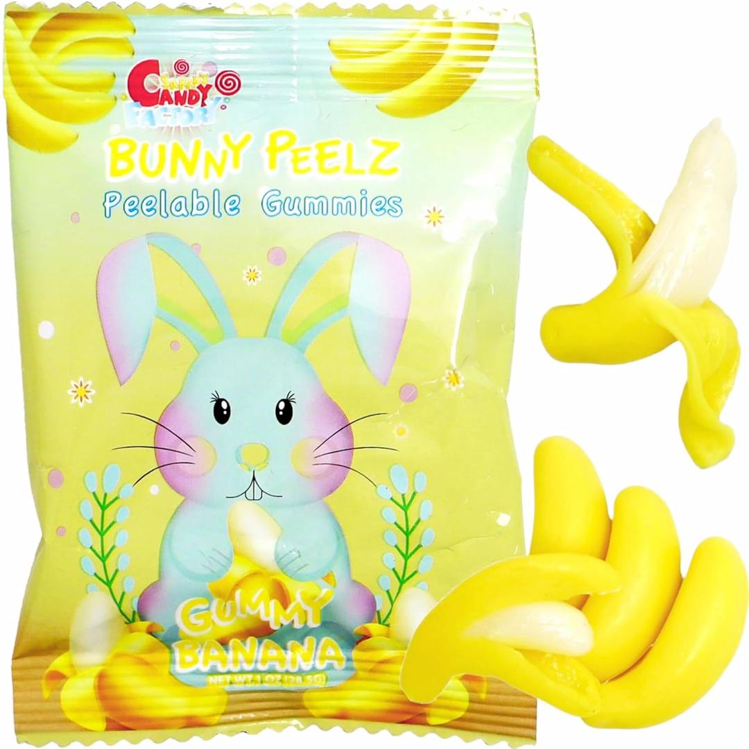Sarah's Candy Factory Bunny Peelable Banana Gummy, Peeling Banana Candy, 1 Oz Bag (8 Pack) Single-Serve Snack Packs, Peelable Fun in Every 1 oz Bag BBD: 06/19/2026