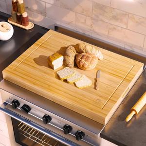 Noodle Board Stove Cover Cutting Board with Handle with Care Brush and FSC Certification - Multiuse Gas Stove Cover Board for Serving Chopping Decorating, 30" x 22"