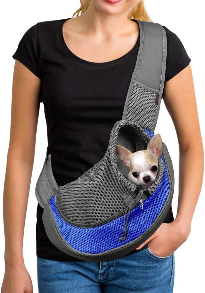 YUDODO Pet Dog Sling Carrier Breathable Mesh Travel Safe Sling Bag Carrier for Dogs Cats (Blue 1.0)