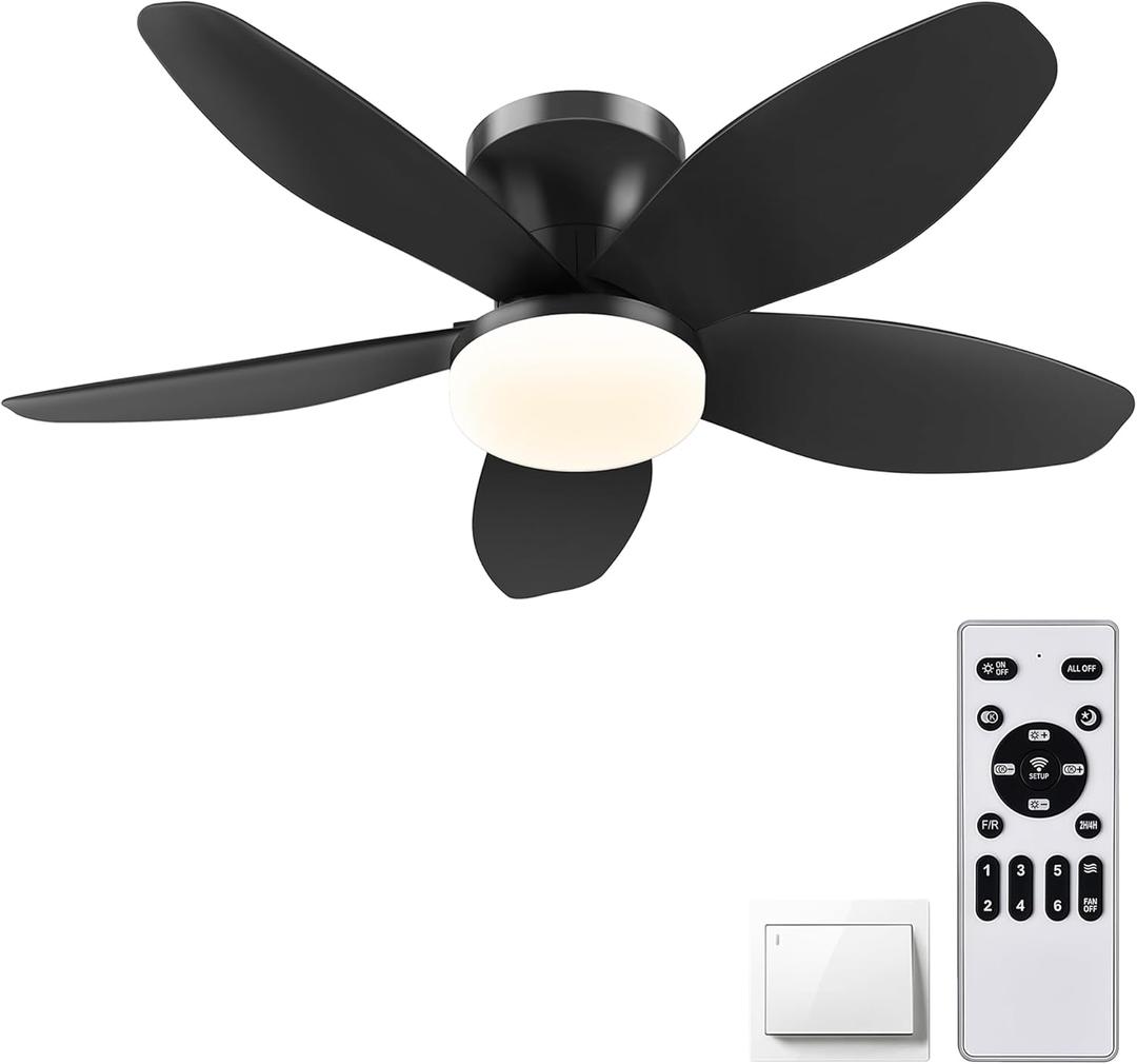 36" Low Profile Ceiling Fan with Lights & Remote, 6-Speed Wind, Dimmable 3-Color LED, Reversible DC Motor,Timer, Memory Function for Bedroom/Living Room/Patio Use (Black)