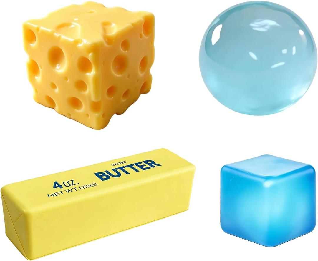 Cheese Squishy Toy, Slow-Rising Cheese Squishy Squeeze Block, Stress Balls for Adults, Stress & Anxiety Relief Fidget Gift,Stress-Relief Set for the Office and Classroom (4PCS)