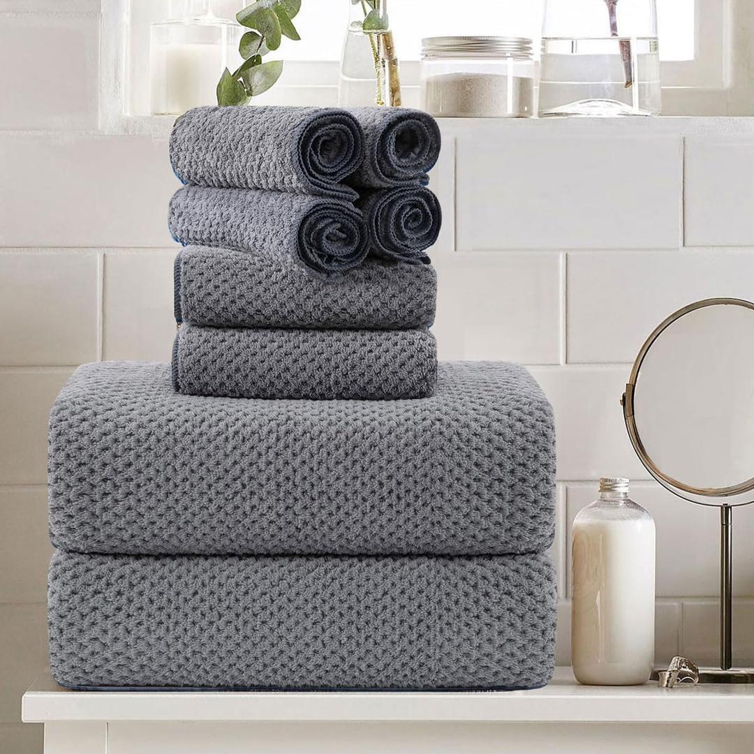 8 Piece Large Grey Family Bath Towel Set-2 Oversized Bath Towel Sheets,2 Hand Towels,4 Washcloths-600GSM Soft Highly Absorbent Quick Dry Beach Chair Towels Woven Towels for Bathroom Hotel and Spa, 8 Pcs Towel Set