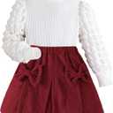 Toddler Girls Clothes Sets: Puff Sleeve Tops Plaid Mini Skirts Skirt Set 2 Piece Fall Winter Outfits 2-8 Years (5T, Wine Red)