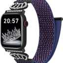 3 x Braided Stretchy Bands with Magnetic Clasp for Apple Watch Band 40mm 38mm 41mm 42mm 44mm 45mm 46mm 49mm, Bling Crown Designer Soft Nylon Sport Solo Loop for iWatch Series 10 9 8 7 6 5 4 3 Ultra 2 1 SE (HH-Set blue)