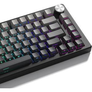 dagaladoo Grey black keycap set 136 key gradient double shot PBT keycaps 75% 100% Shine Through custom keycap cherry profile,Side printed keyboard keycaps Compatible with US Layout Mechanical Keyboard
