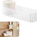 Medicine Cabinet Organizer, Stackable Narrow Makeup Organizer with Brush Holder, Mirror Cabinet Shelves for Kitchen, Bathroom Cabinet, Counter, Vanity (Transparent)