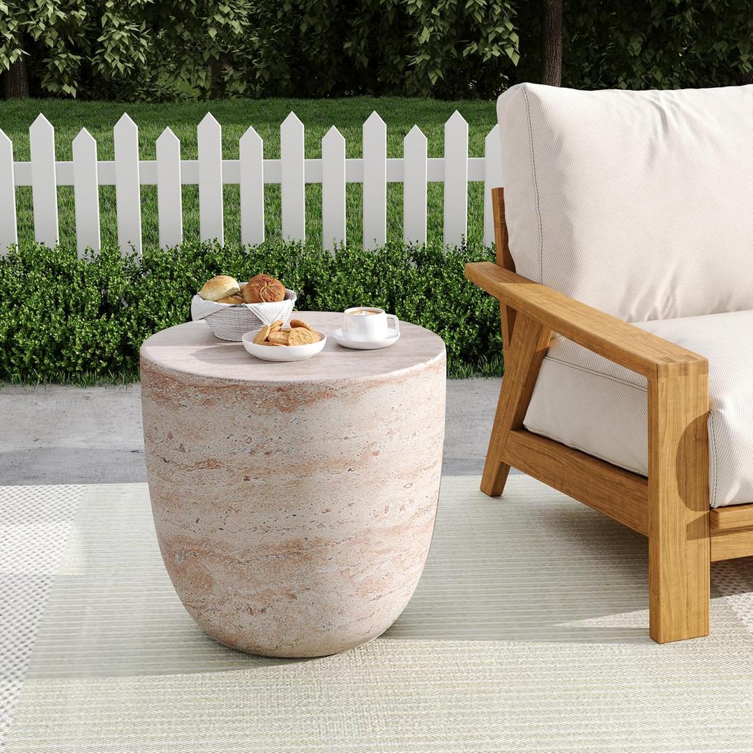 Christopher Knight Home Jaym 15.75" H Indoor Outdoor Accent Side Table, Patio Decorative End Table, Barrel-Shaped Lightweight Concrete Garden Stool for Patio Balcony & Garden Decor, Travertine, 15.50" W x 15.50" D x 15.75" H