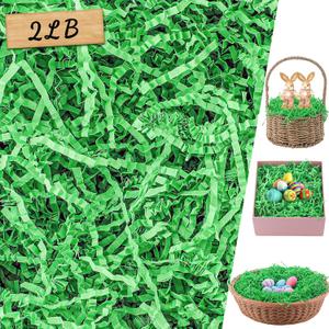 Woric 2 LB(900g) Easter Grass Basket Filler, Green Crinkle Paper Shredded Paper for Gift Baskets Easter Egg Hunt Gift Wrapping Boxes Bags Filler St. Patricks Day Decorations