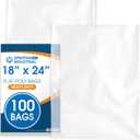 18" X 24" Open-End Flat Poly Bags (100 Count) - 2 Mil Plastic Clear Bags for Packaging, Shipping, Storage - No Adhesive Strip - Spartan Industrial