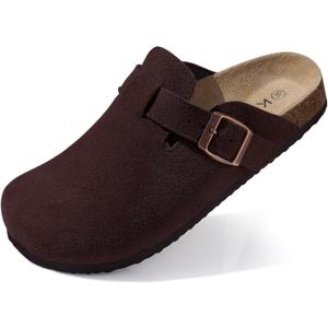 KIDMI Genuine Suede Clogs for Women Cork Footbed Sandals Leather Mules Potato Shoes with Arch Support (7.5-8, Coffee)