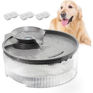 Dog Water Fountain, 5L/169oz Pet Water Fountain with Transparent Design and 3 Filters, Dog Water Bowl Dispenser with Quiet Pump, Ideal for Dogs, Cats and Multi-pet households