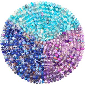 Large Hole Purple Blue Fairy Wand Garden Beads, Assorted European Craft Big Lampwork Spacer for DIY Charms Bracelet Necklace Jewelry Making Decoration Supplies (150 Pcs)