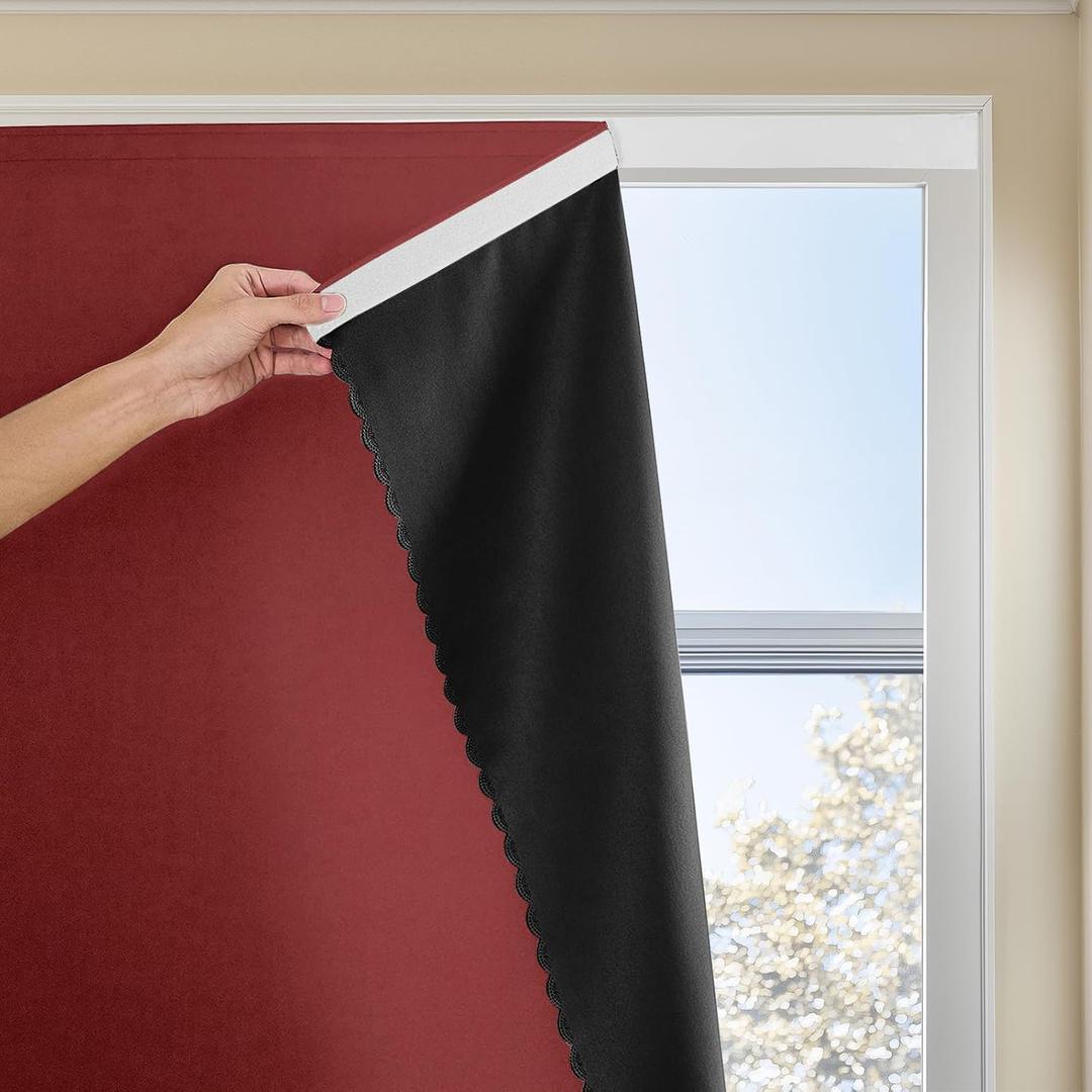 JILRON Adhesive Curtain 100% Blackout No-Drill Easy Install for Bedroom Blinds Light Blocking (Burgundy-47 W x 63" L-1P)