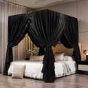 Mengersi Black Canopy Bed Curtains Queen Size,Royal Breathable Lightweight Private Space-Elegant Bed Curtains Bedroom Decoration Accessories for Adults