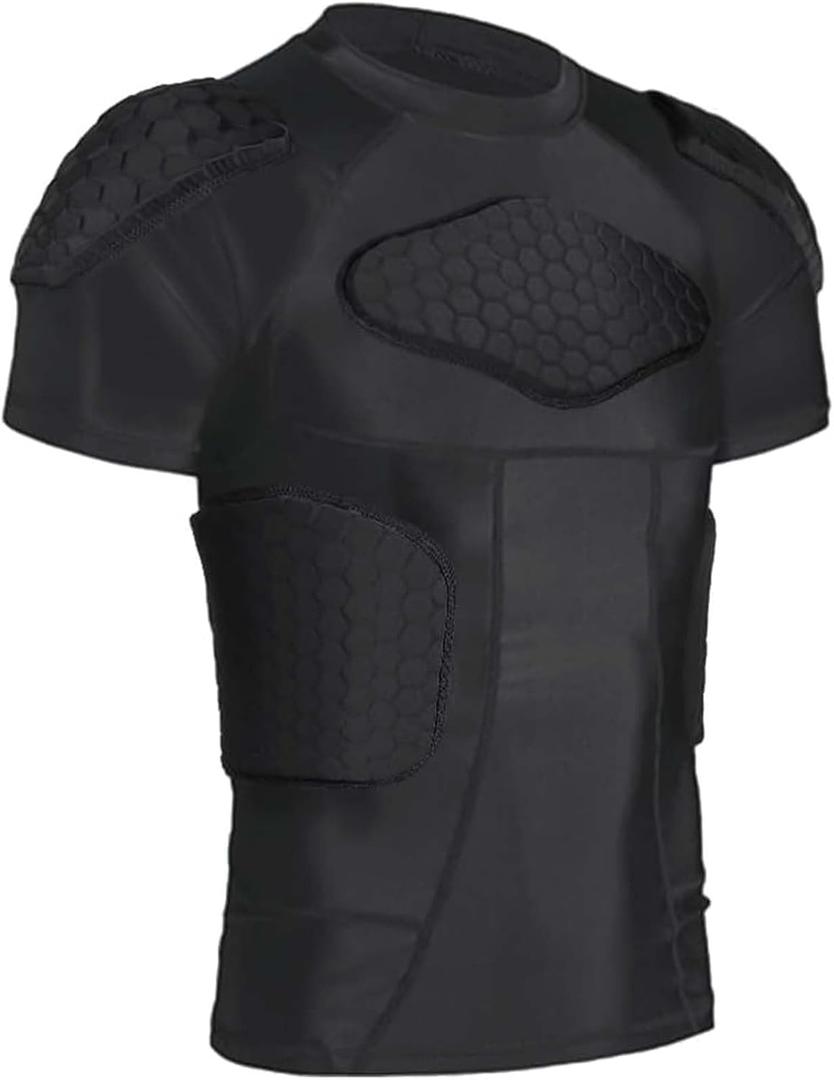 Mens Football Padded Shirt Football Rib Protectors Padded Compression Shirt 6-Football Pads Protective Gear for Baseball Basketball Softball, XL