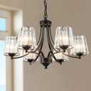 Chandeliers 6-Light Modern Pendant Ceiling Light Flush Mount Farmhouse Hanging Lamps with Crystal Shades Oil Rubbed Bronze for Foyer Bedroom Dining Living Room Hallway Kitchen Indoor