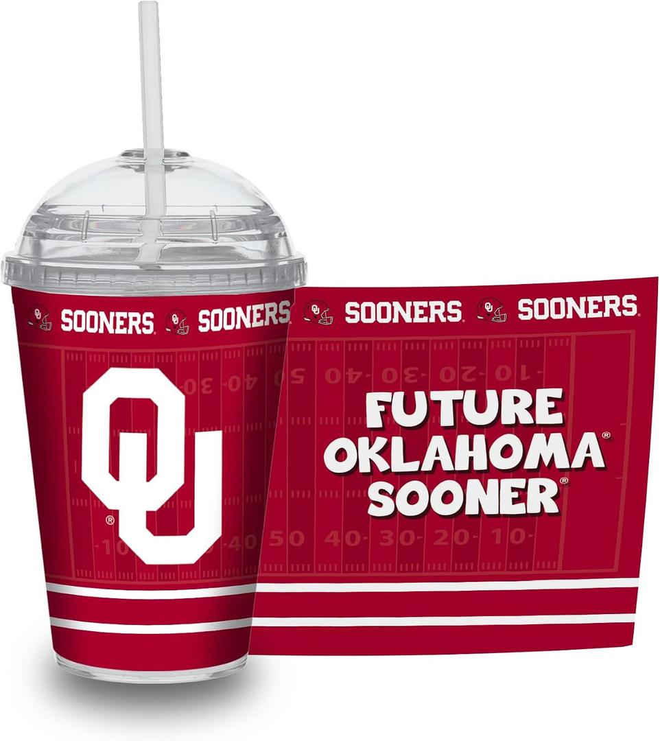 Rico Industries NCAA Oklahoma Sooners Rookie of the Year 12oz Acrylic Tumbler, Officially Licensed Youth Double Wall Tumbler with Swirly Straw