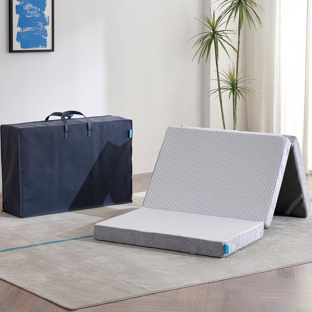 Freesof Odorless Foldable Mattress Medium Twin Size 75" x 38" x 6" | 6 Inch Folding Foam Mattress With Storage Bag, Fiberglass Free Trifold Memory Foam Mattress for Murphy Bed, RV, Guest Bed