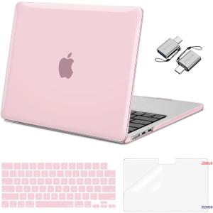 MOSISO Compatible with MacBook Air 13 inch Case 2025 2024 2023 2022 M4 A3240 M3 A3113 M2 A2681, Plastic Hard Shell&Keyboard Cover&Screen Film&Type C for MacBook Air 13.6 inch Case, Rose Pink